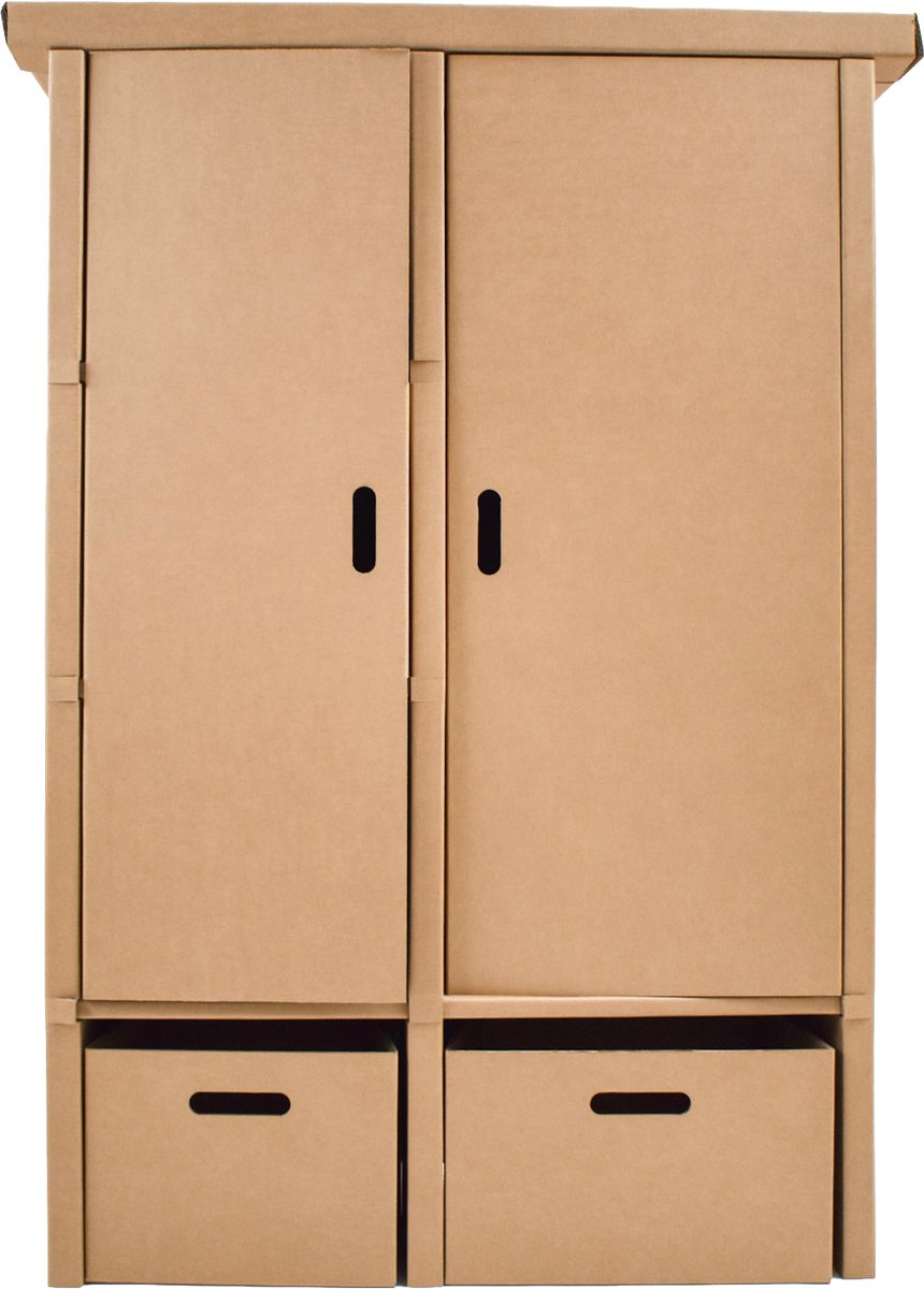 Kartonnen garderobe kast Met lades en deurtjes - 108 x 48 x 165 cm - Kartent