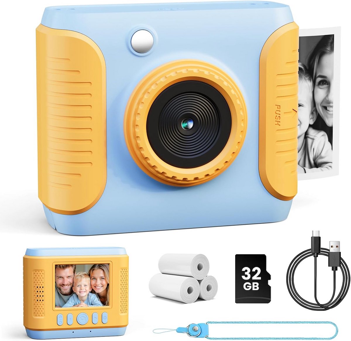 Kindercamera Instant Print 1080P HD met 32 GB-kaart en fotopapier - Perfecte cadeaus voor jongens en meisjes van 3 tot 12 jaar