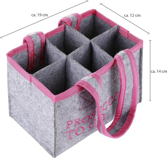 Flessentas voor Prosecco - Tas voor 6 Flessen met Draaglussen - Grijs met Roze Opdruk — afbeelding 3