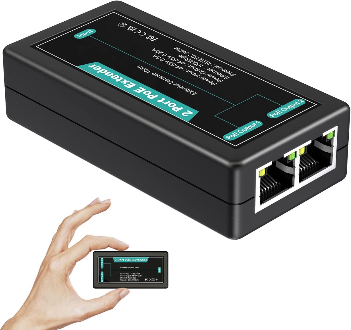 2-poorts Gigabit PoE-extender met 1000 Mbps, PoE-repeater voor eenvoudige netwerka expansion