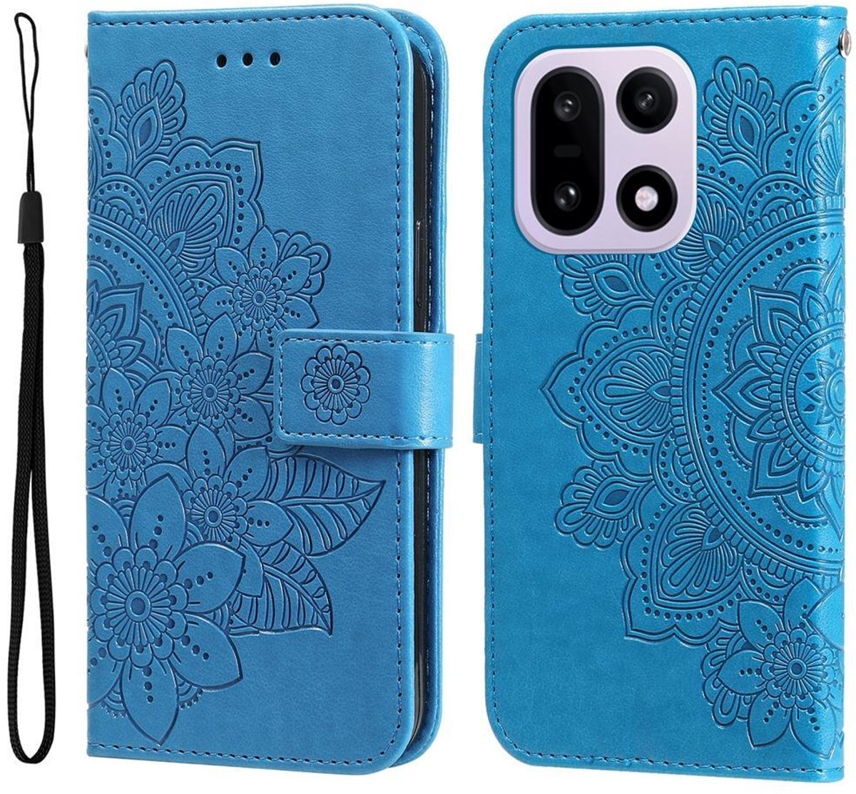 Mobigear Telefoonhoesje geschikt voor OnePlus 15 Hoesje | Mobigear Flowers Bookcase Portemonnee | Pasjeshouder voor 3 Pasjes | Telefoonhoesje voor Pinpas / OV Kaart / Rijbewijs - Blauw