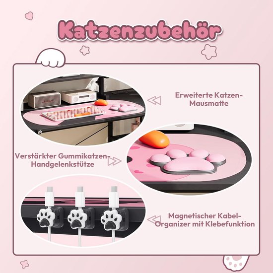 Schattig gamingbureau met koolstofvezeloppervlak en hoofdtelefoonhaak - 100 x 50 cm, zwart/roze van Merkloos — afbeelding 5