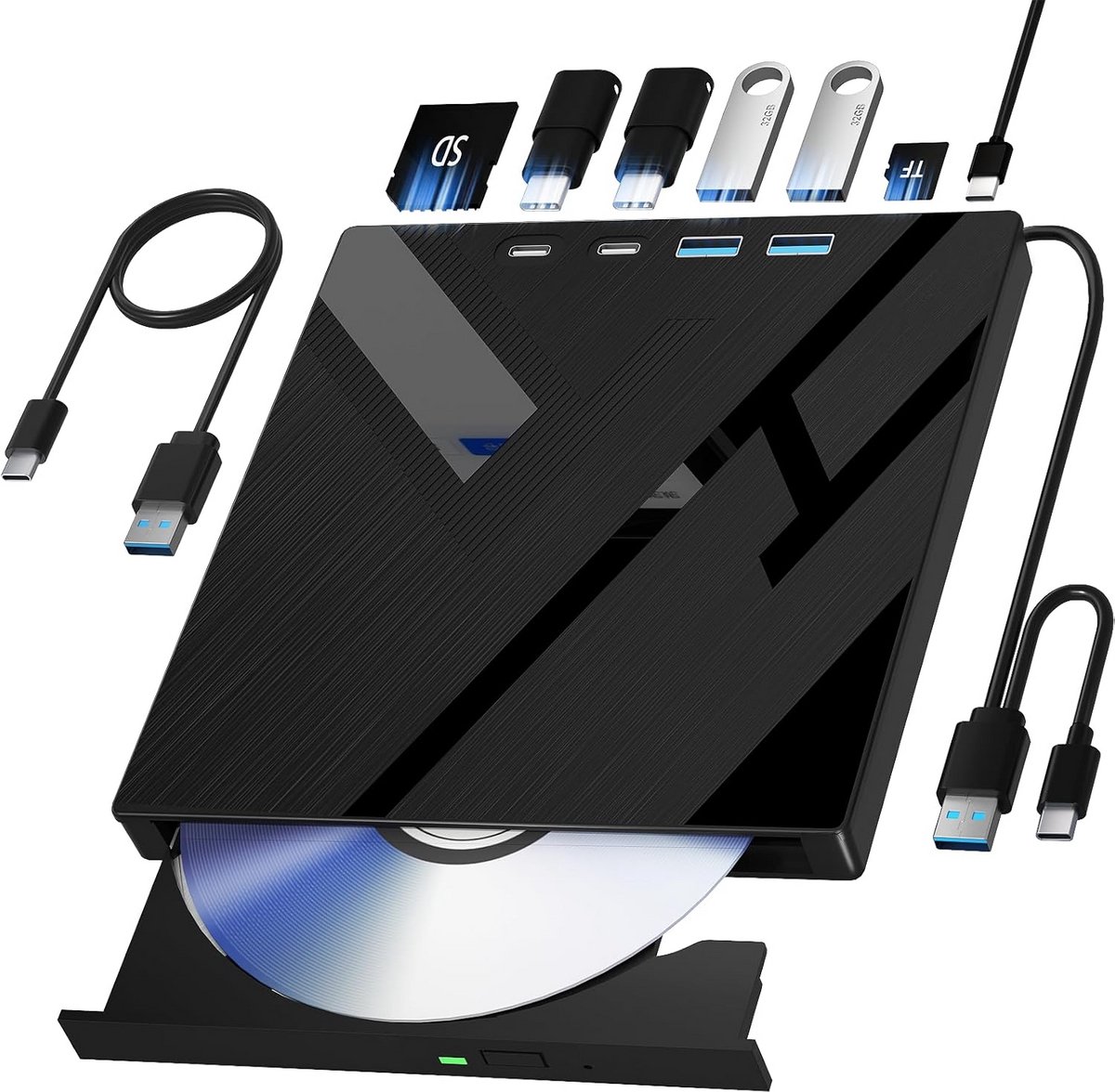 Externe CD/DVD Drive met USB-C & SD/TF voor Laptop PC
