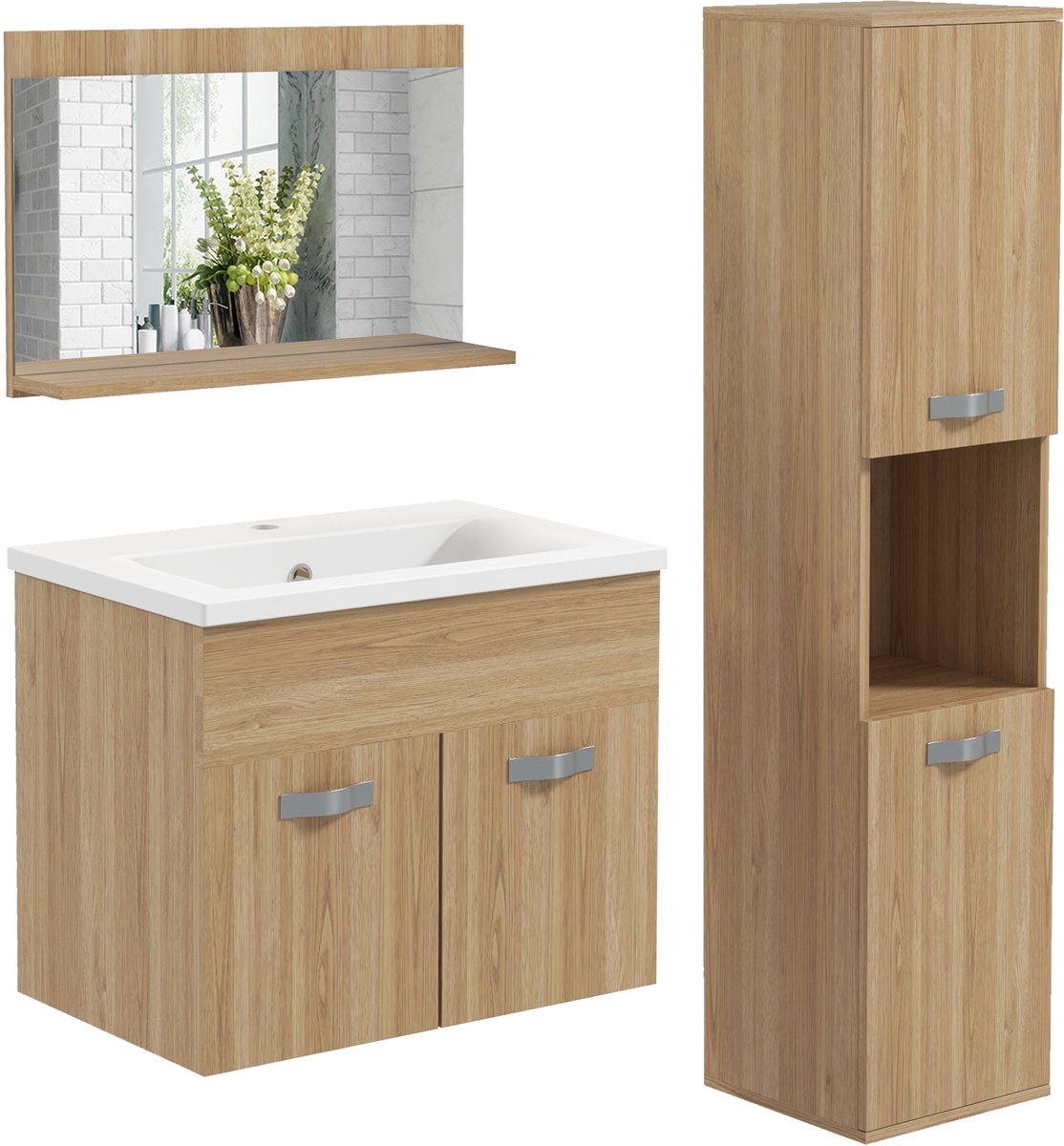 Kleankin Badkamermeubelset - Spaanplaat - 30x30x131,5cm - Natuurlijk hout