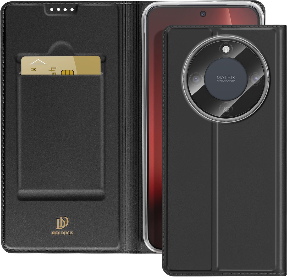 Dux Ducis, Fliphoesje voor Honor Magic 8 Lite met kaarthouder serie Skin Pro, Zwart