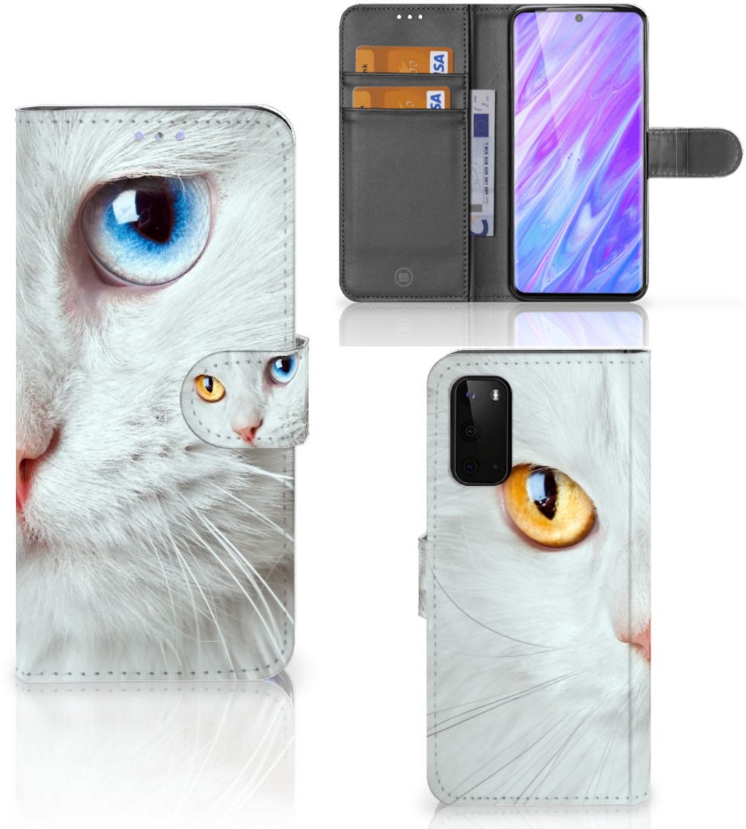 Samsung Galaxy S20 Telefoonhoesje met Pasjes Witte Kat