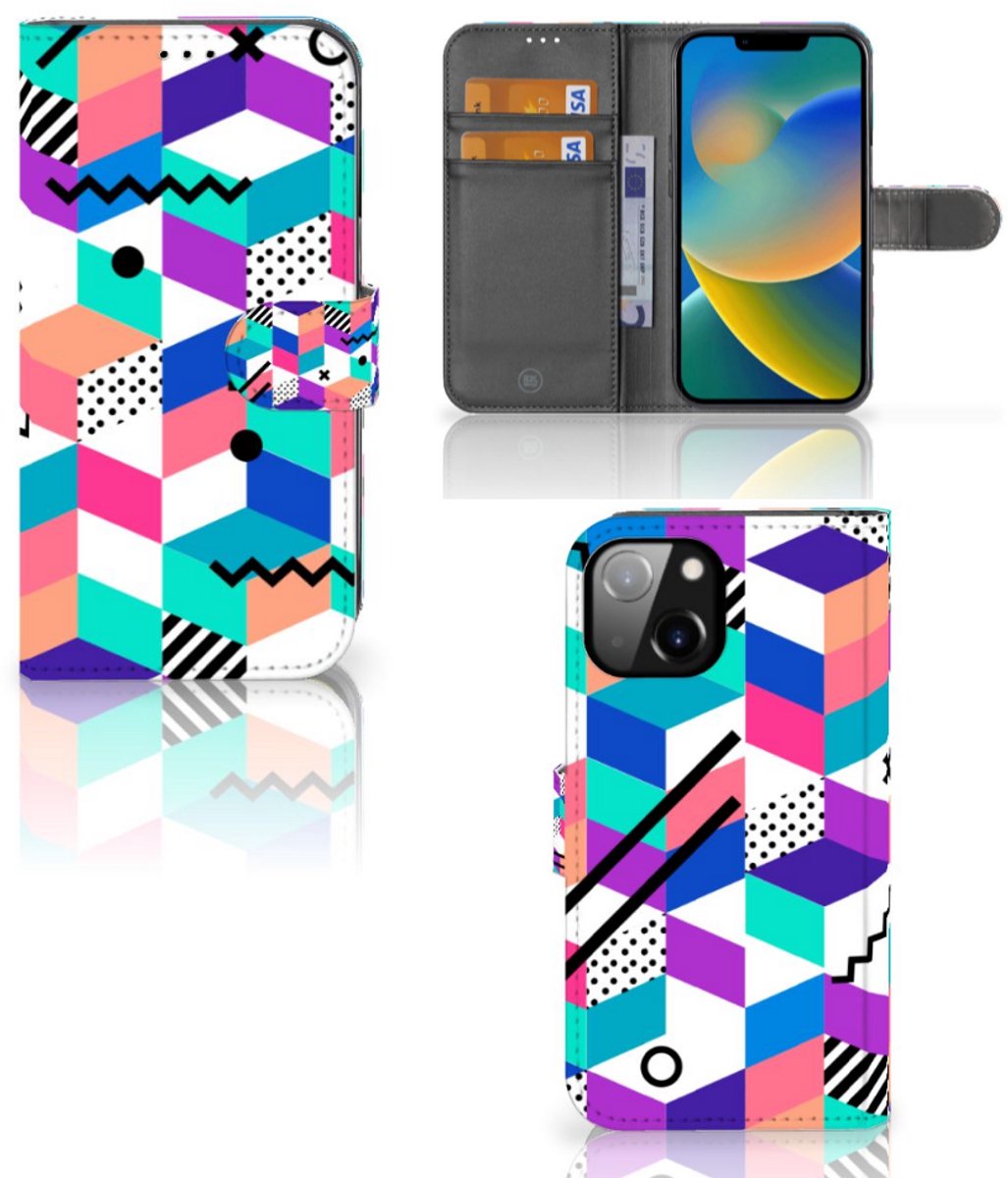 Boekhoesje voor Apple iPhone 14 Book Case Blokken Kleurrijk