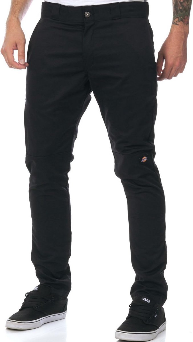 Heren Chino Broek Skinny Fit Double Knee Zwart