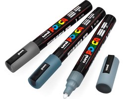 Acrylverf Markerset - 3 Grijstinten - Ondersteuning voor Creatieve Projecten - 5m Stiften met Omkeerbare Punt