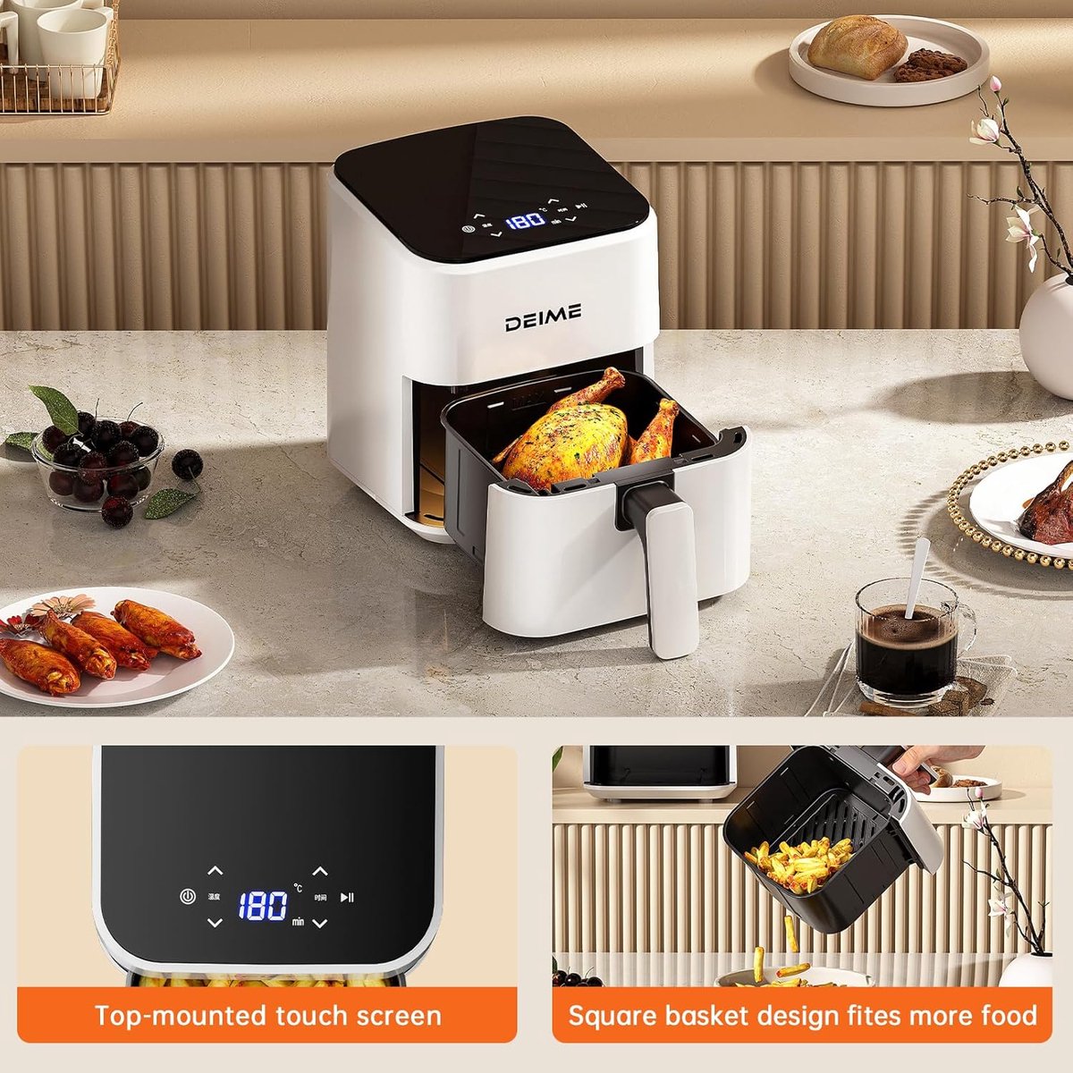 Compacte Airfryer 2,5L met Dubbele Lade - afbeelding 3
