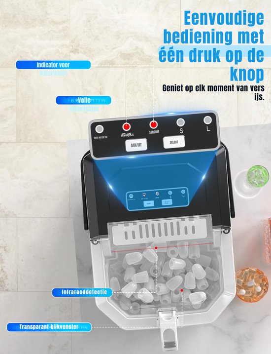 Quvo® Ijsblokjesmachine - ijsmachine -ijsblokjesmakers - 6-Minuten-Snelijs-Machine -Zwart - 31 cm x 22 cm x 32 cm centimeter van Quvo — afbeelding 3