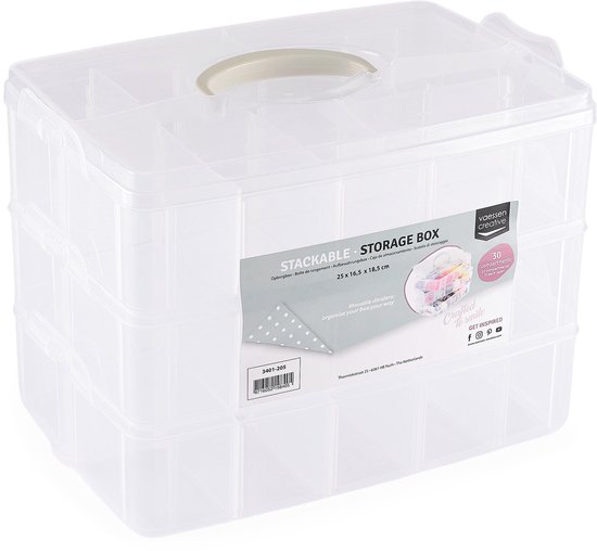 Vaessen Creative Opbergbox – Stapelbaar – 23,1 x 15,6 x 18,5 cm – 24 Vakken