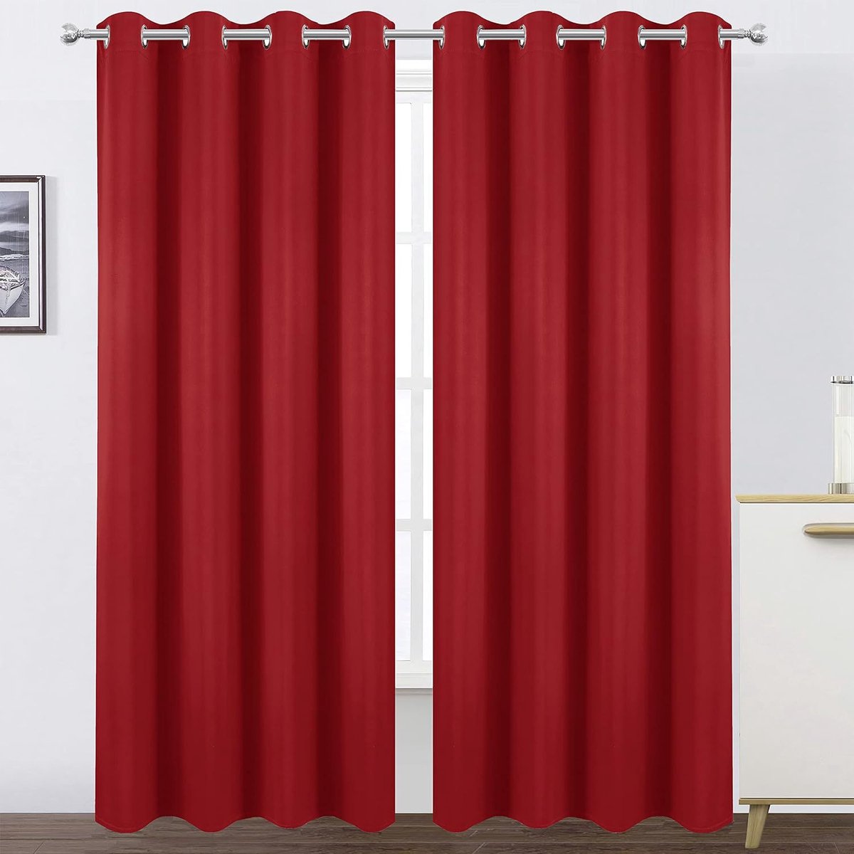 Verduisteringsgordijnen (1 stuk) - met ringen - slaapkamer gordijnen - woonkamer gordijnen - effen kleur - hoogwaardige gordijnen - Felrood 