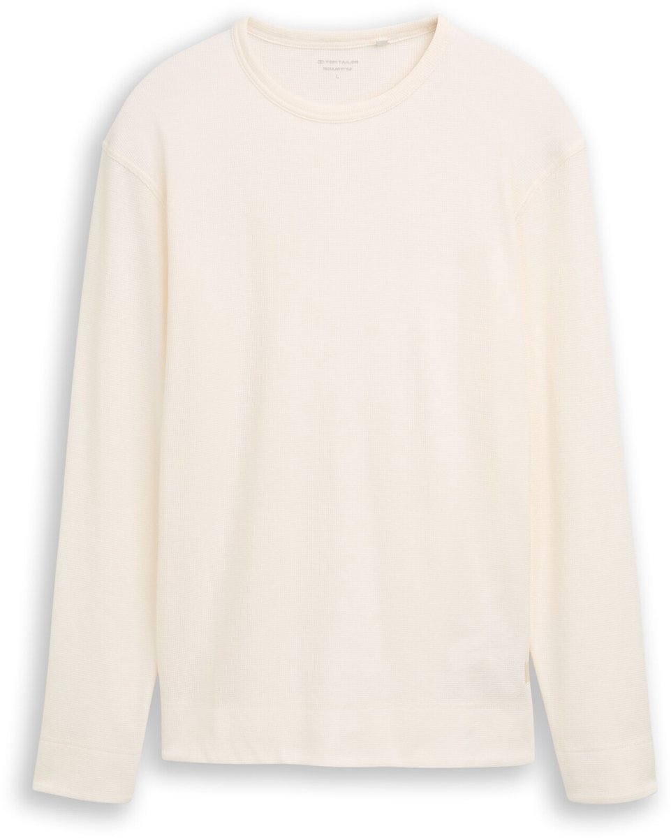Tom Tailor - Shirt met lange mouwen en wafelstructuur - Maat S - Gardenia White