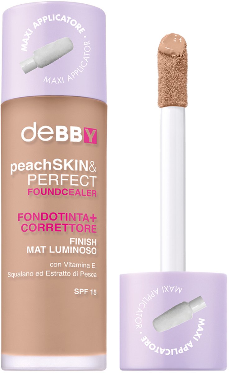 Debby Peach Skin Perfect Foundcealer – Kleur 04 Honey - 2‑in‑1 Foundation & Concealer – Medium Dekking Met Natuurlijke Finish – Egaliseert, Camoufleert Oneffenheden & Hydrateert – Licht & Blendbaar – Voor Stralende, Fluweelzachte Huid