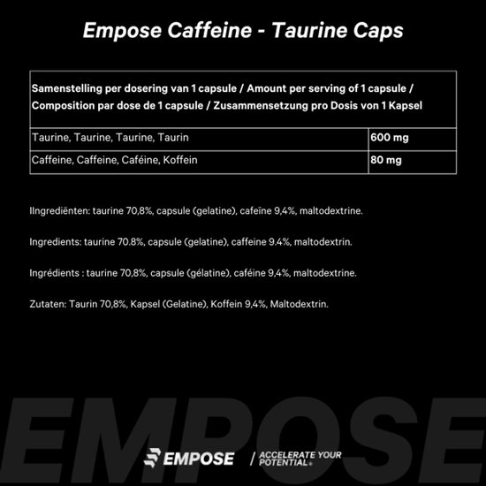 Empose Nutrition Cafeïne / Taurine Caps - Pre-Workout - 100 capsules