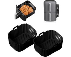 2 Stuks Rechthoekige Air Fryer Liners Geschikt voor Ninja Double Stack XL SL401 SL400 AF300 - Herbruikbaar Met Gaten - Set van 2 vierkante siliconen bakplaten - zwart