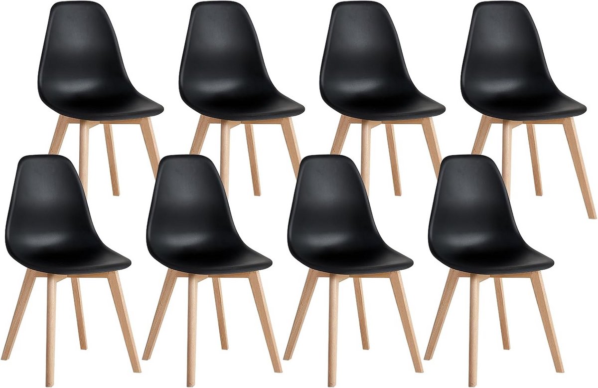 Set van 8 Moderne Eetkamerstoelen met Massief Beukenhouten Poten