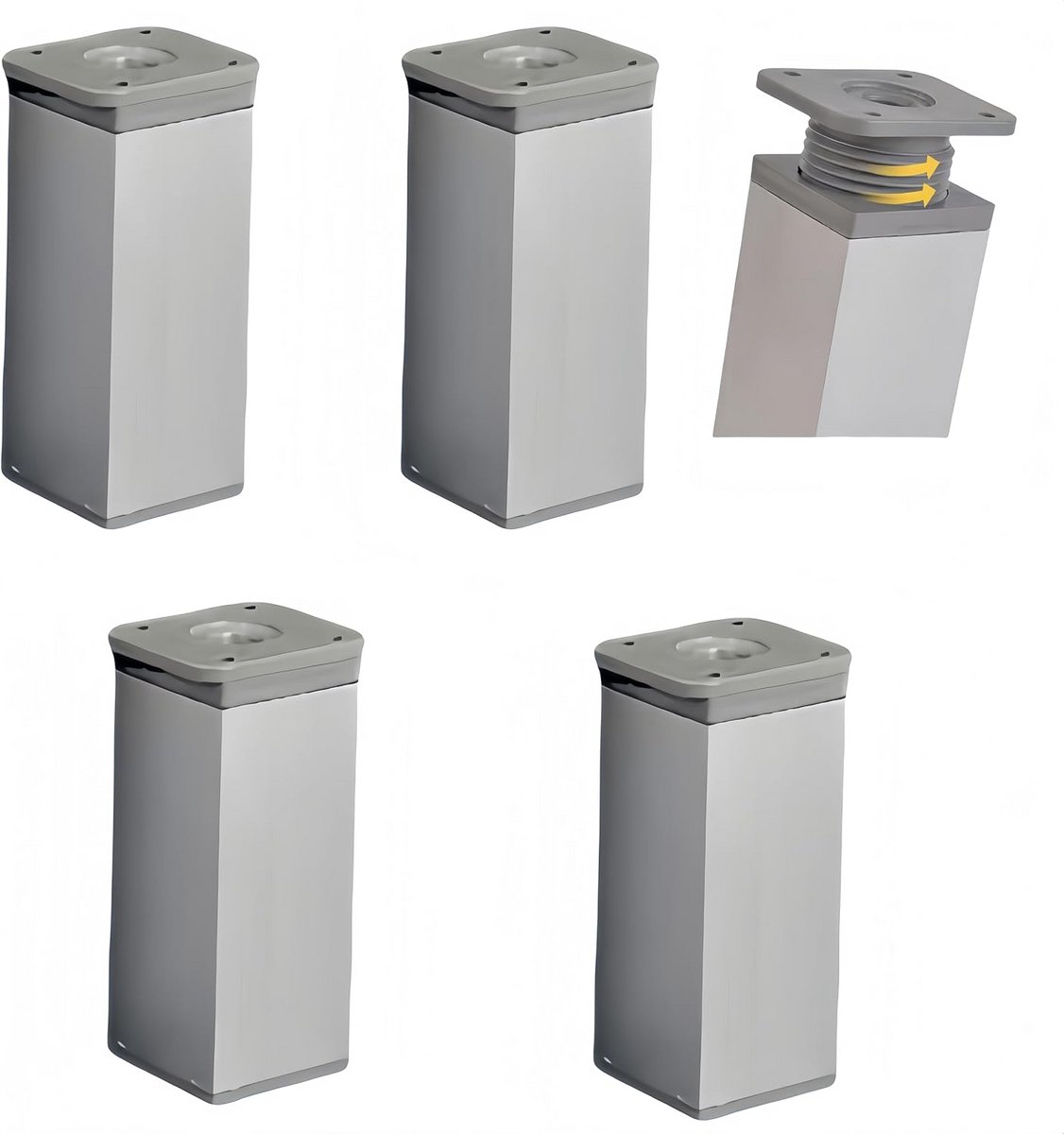 Set van 4 Verstelbare Metalen Meubelpoten Zilver Hoogte 15 cm
