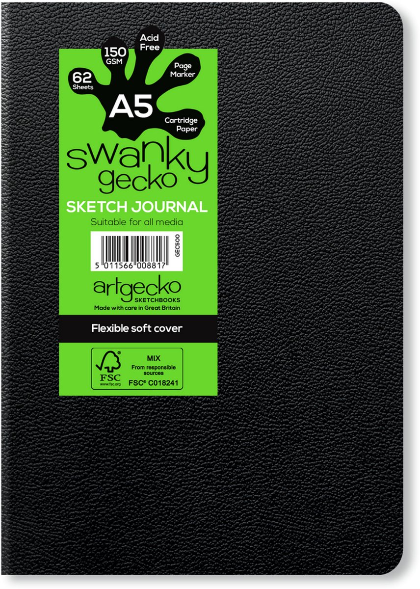 Artgecko schetsboek A5 gebonden 150gr 62 vel duurzaam tekenpapier.
