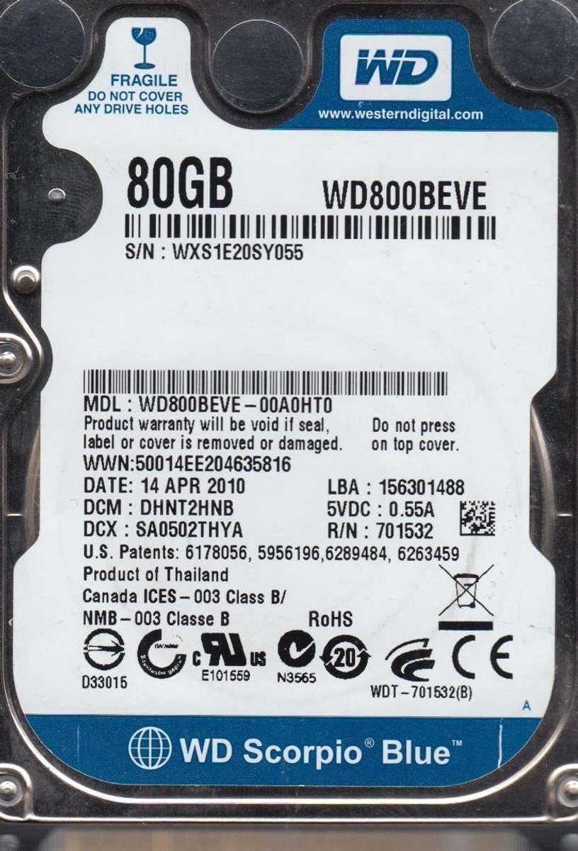 Interne Harde Schijf 2,5 inch 80 GB PATA voor Laptop