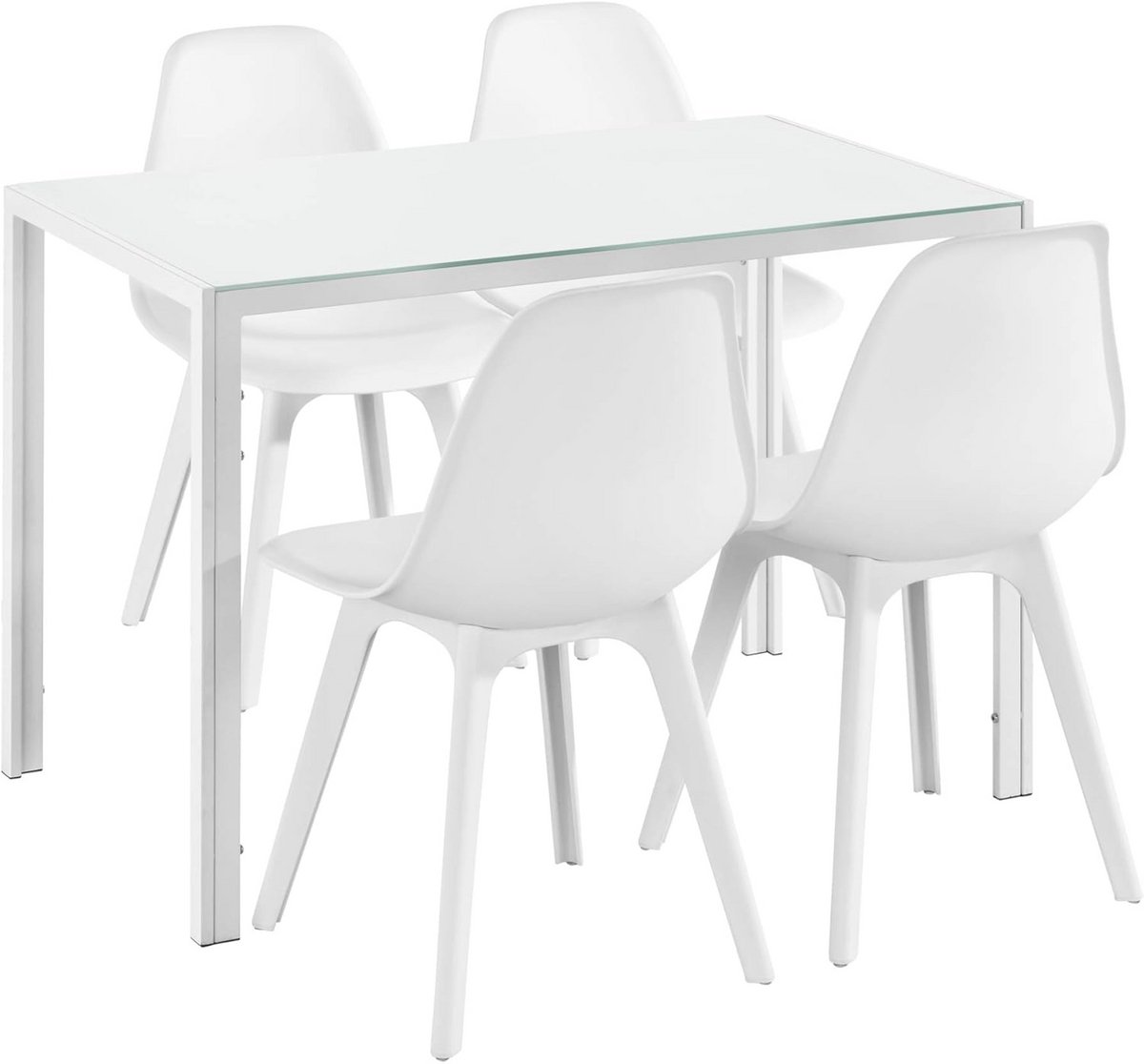 Eetkamerset 5-Delig: Moderne Glazen Eettafel met 4 Witte Stoelen