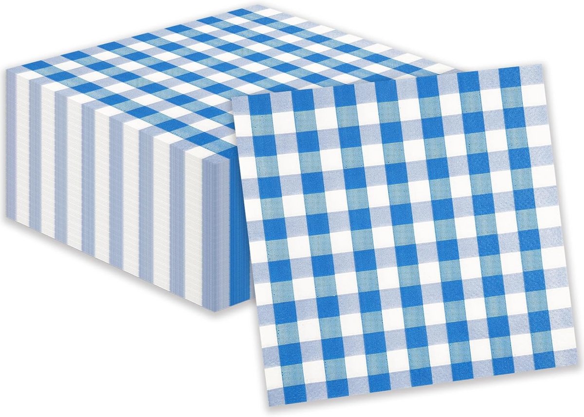 40 Stuks Geblokte Servetten Blauw Geruit Cocktail Servetten voor Feestjes en Picknicks