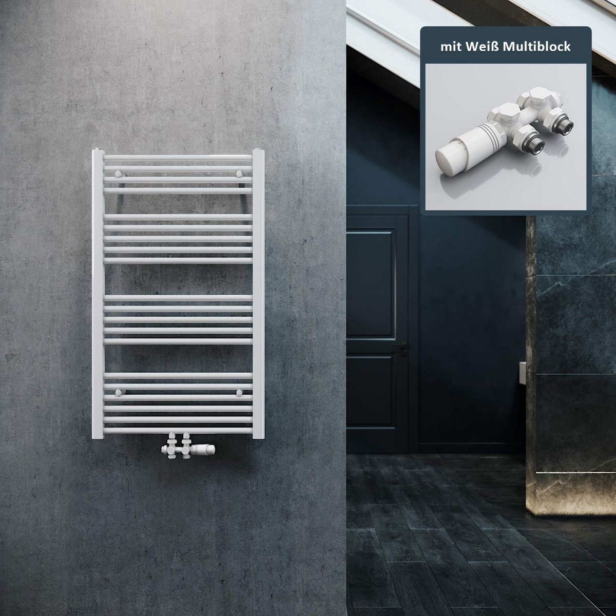 Witte Paneelradiator Badkamer 1000x600 mm met Middenaansluiting en Thermostaat
