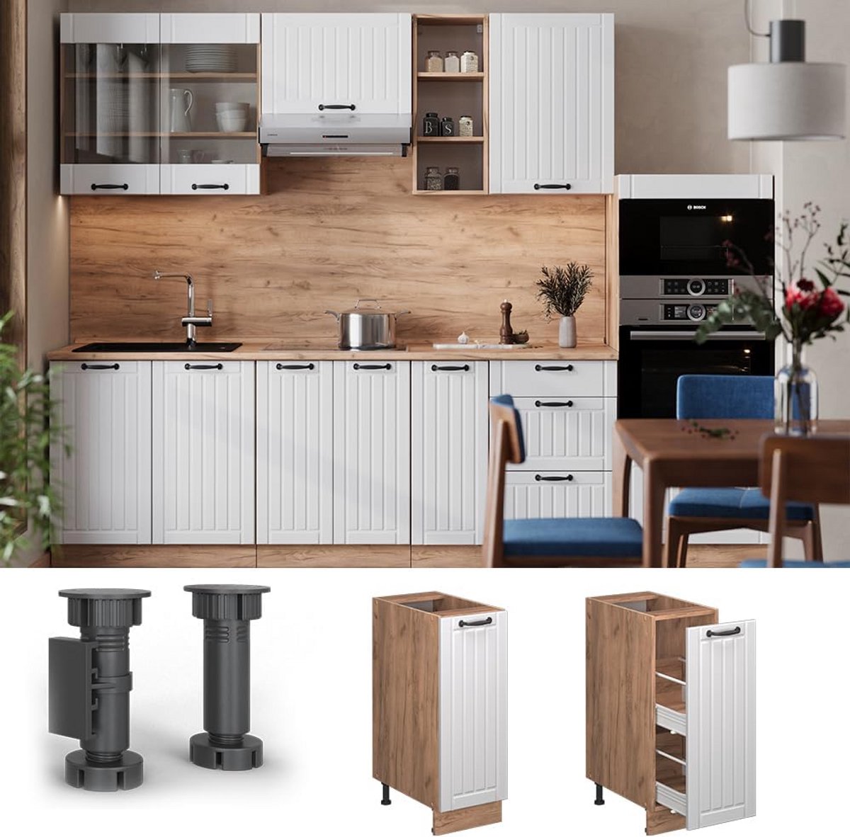 Keuken Apotheekkast Onderkast Wit Landhuis Stijl 30 cm