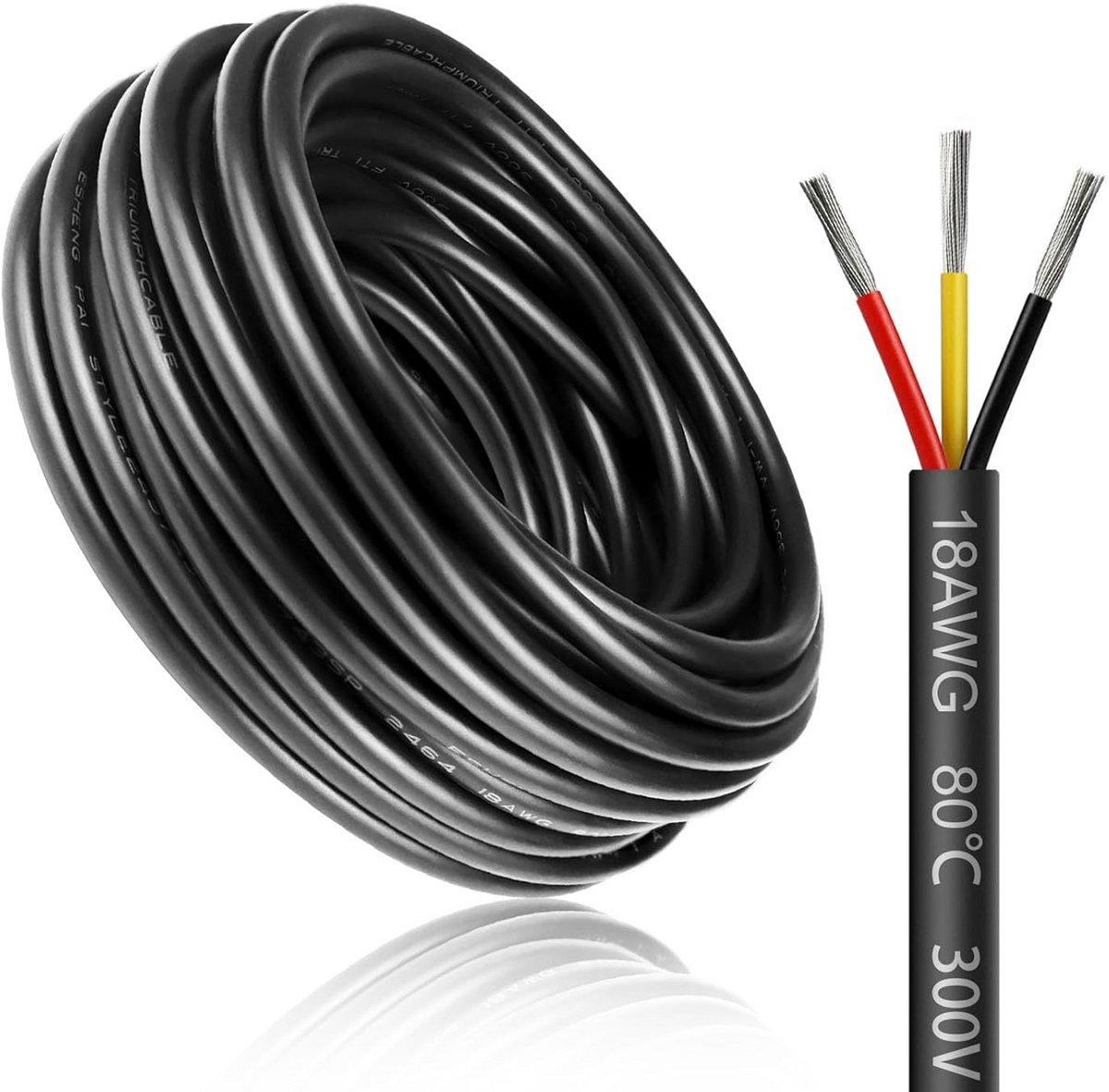 Flexibele 3-aderige Elektriciteitskabel 10 Meter - 18 AWG PVC Isolatie - Tinnen Koper