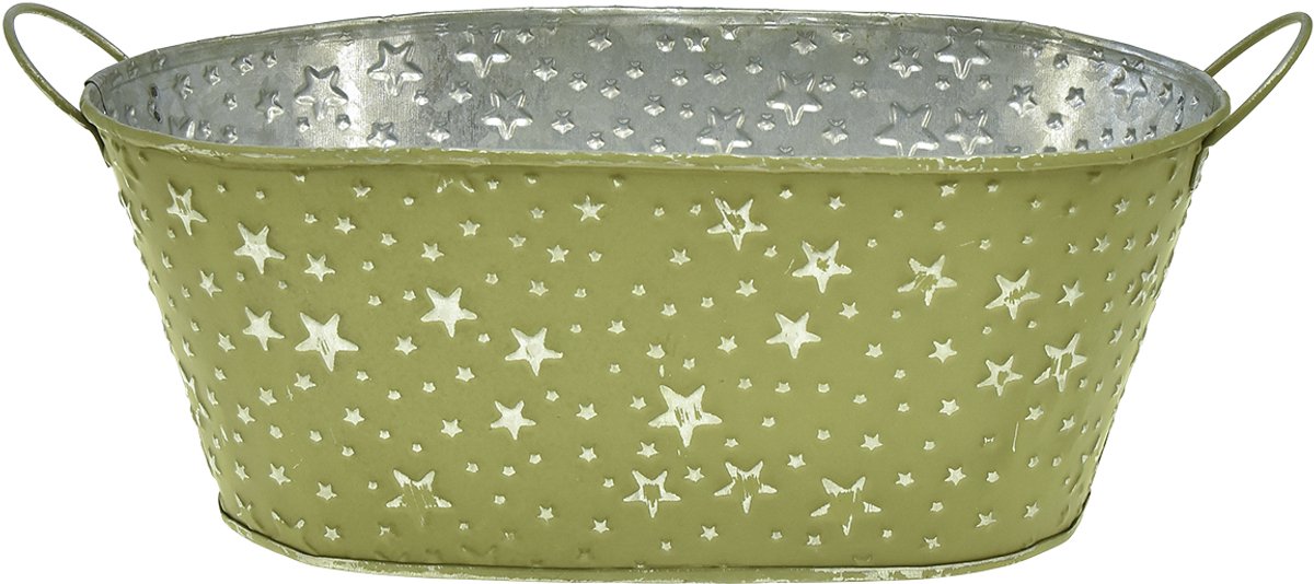 Ovale metalen schaal met sterren en handvatten, groen, 31 × 16 cm, H 1