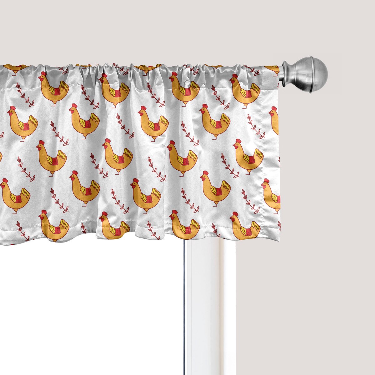 ABAKUHAUS Kippenraamvalletje, gordijnvalletje voor keuken en slaapkamer met tunnelzoom, 137 cm x 30 cm, Oranje Donkerroze