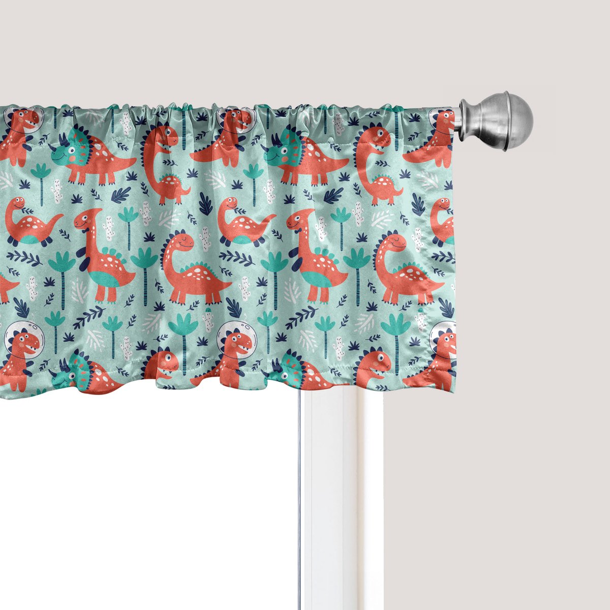 ABAKUHAUS Cartoon Raamvalletje, Gordijnvalletje voor Keuken en Slaapkamer met Tunnelzoom, 137 cm x 45 cm, Scharlaken Mintgroen