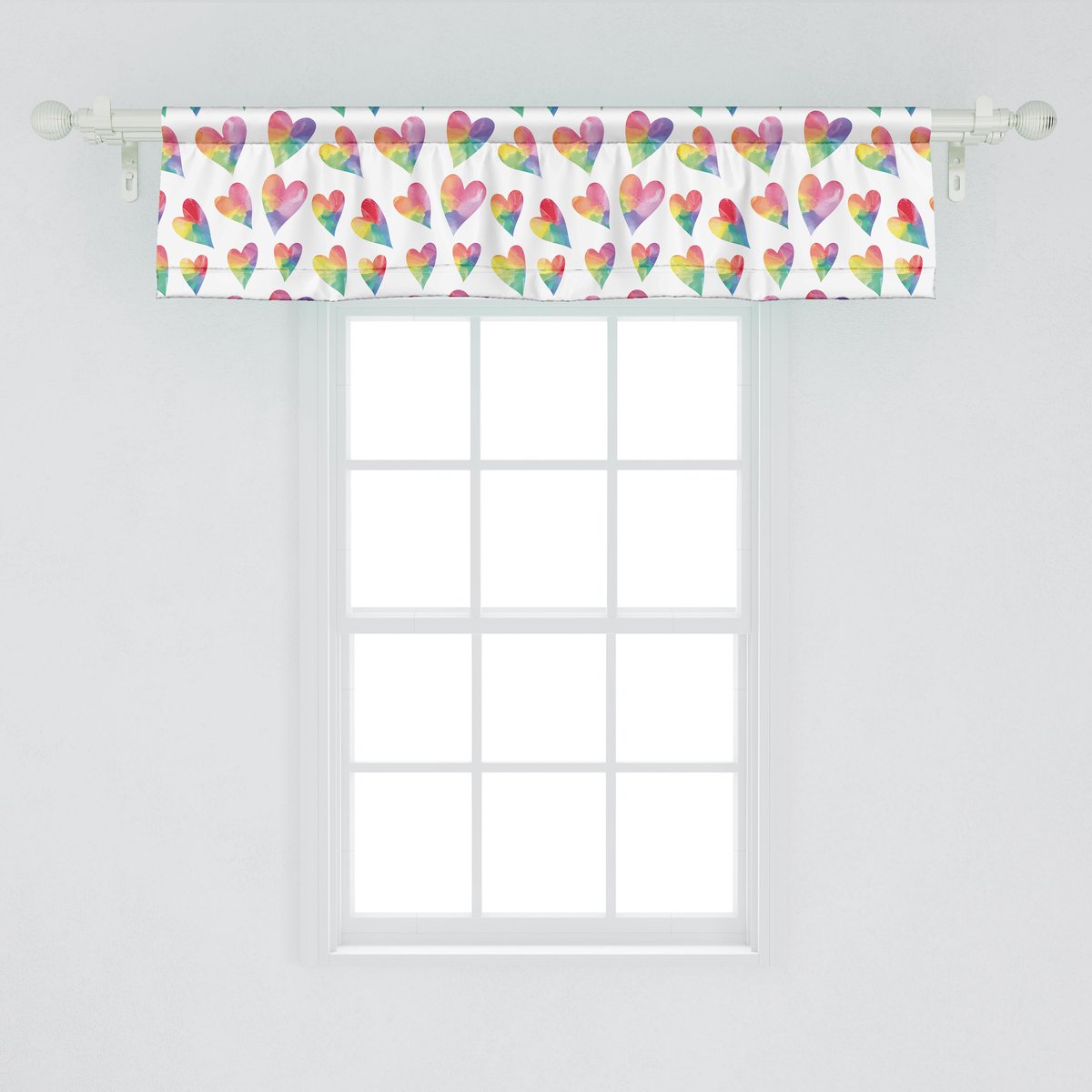 ABAKUHAUS Raamvalletje met hartjes, gordijnvalletje voor keuken en slaapkamer met tunnelzoom, 137 cm x 30 cm, veelkleurig