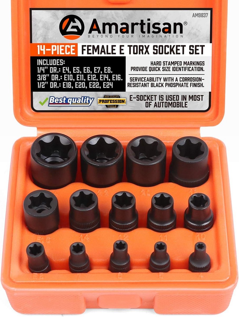 E-Torx Schroefdopsleutel Set 14 Delig voor 1/4" 3/8" 1/2" Aandrijving