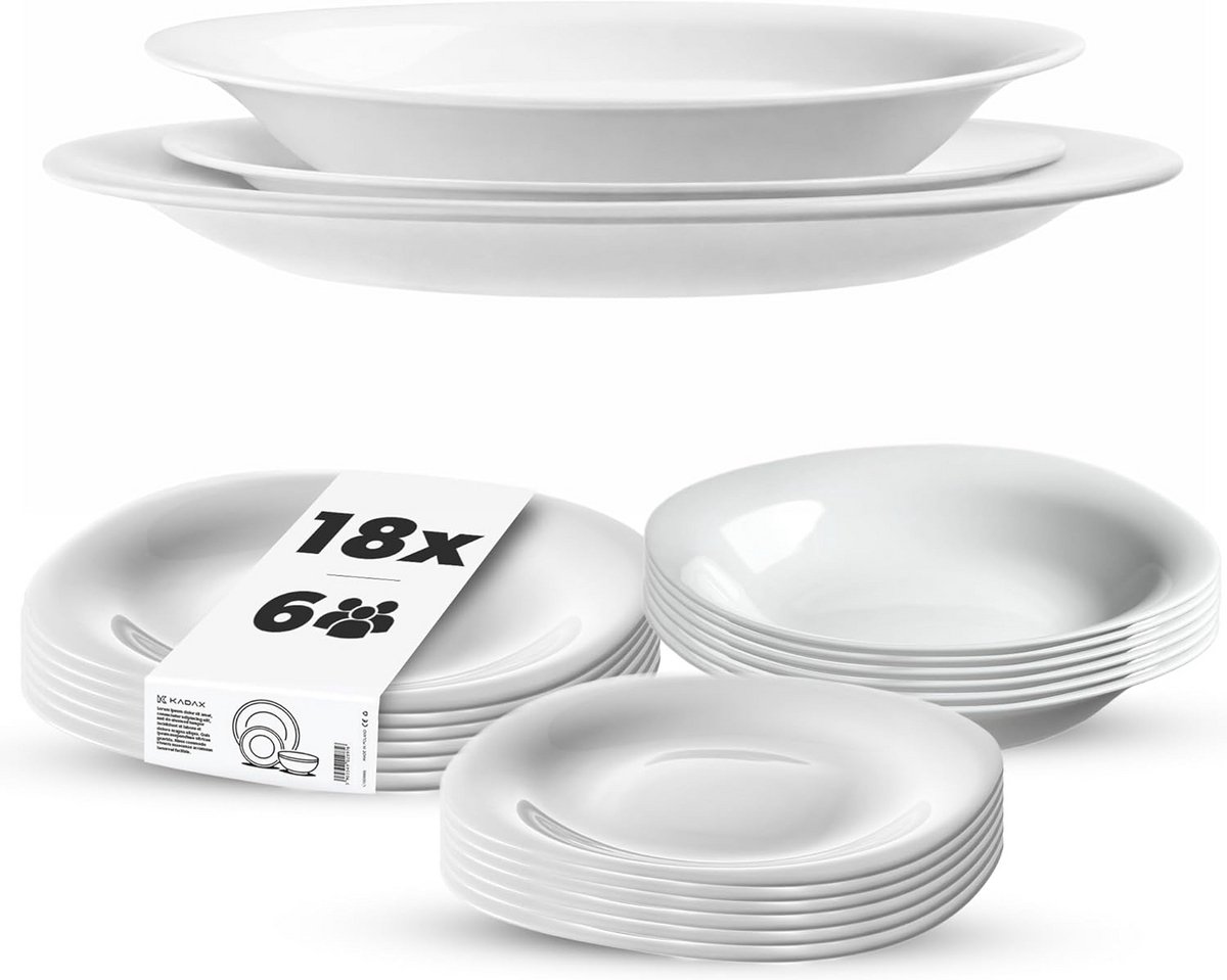 Servies Set voor 6 Personen 18-Delig Wit Vierkant Borden en Borden