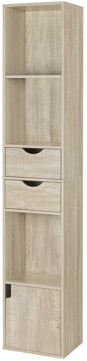 Boekenkasten - Boekenplank - Wandplank - Boekenrek - Opbergrek Organizer - 30x158x24cm - met Lade Deur - voor Woonkamer Decor - Licht Eiken
