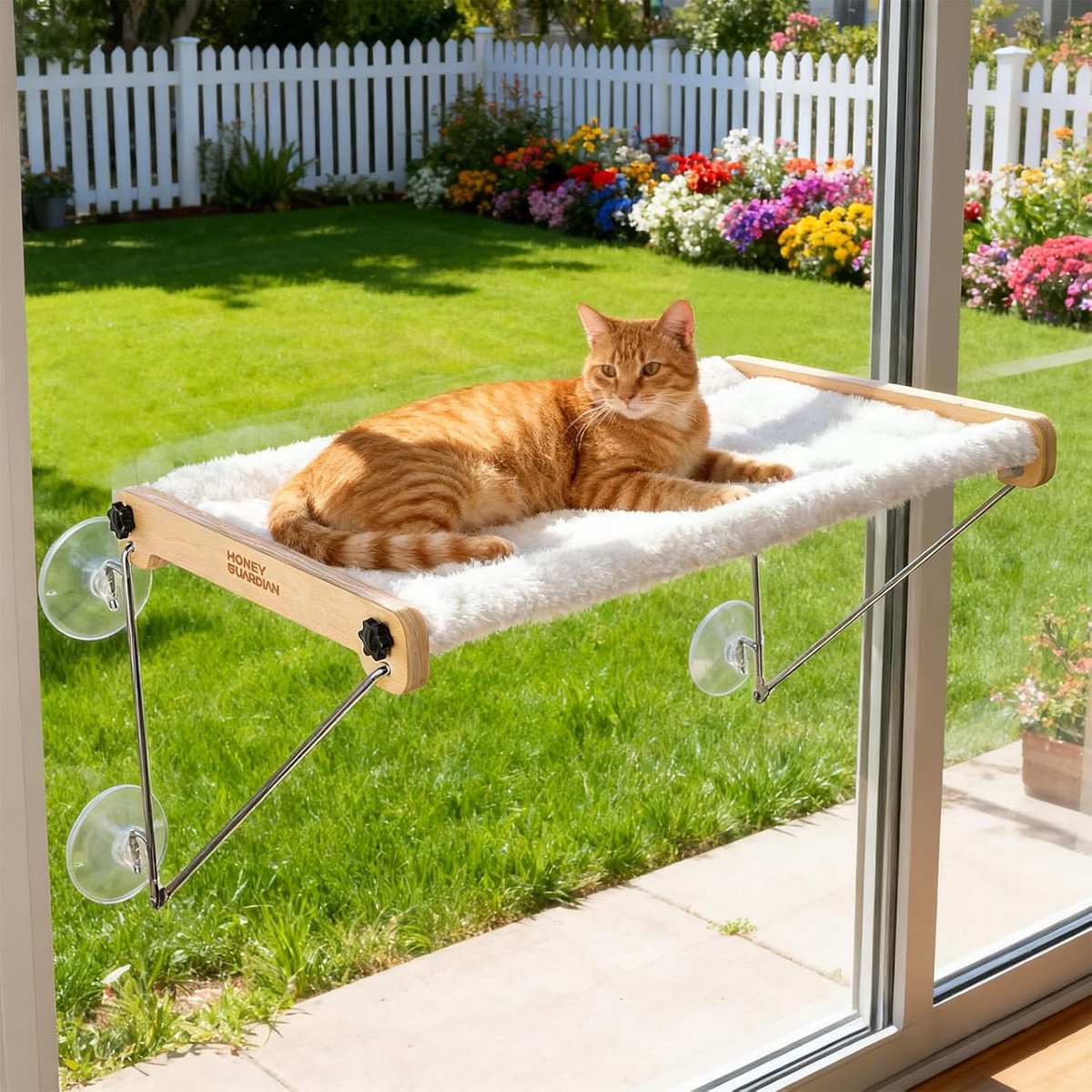 Kattenvensterligplaats - Kattenbed raambank - Zonnebaden en rusten - Omkeerbare mat - 54x32 cm - Wit