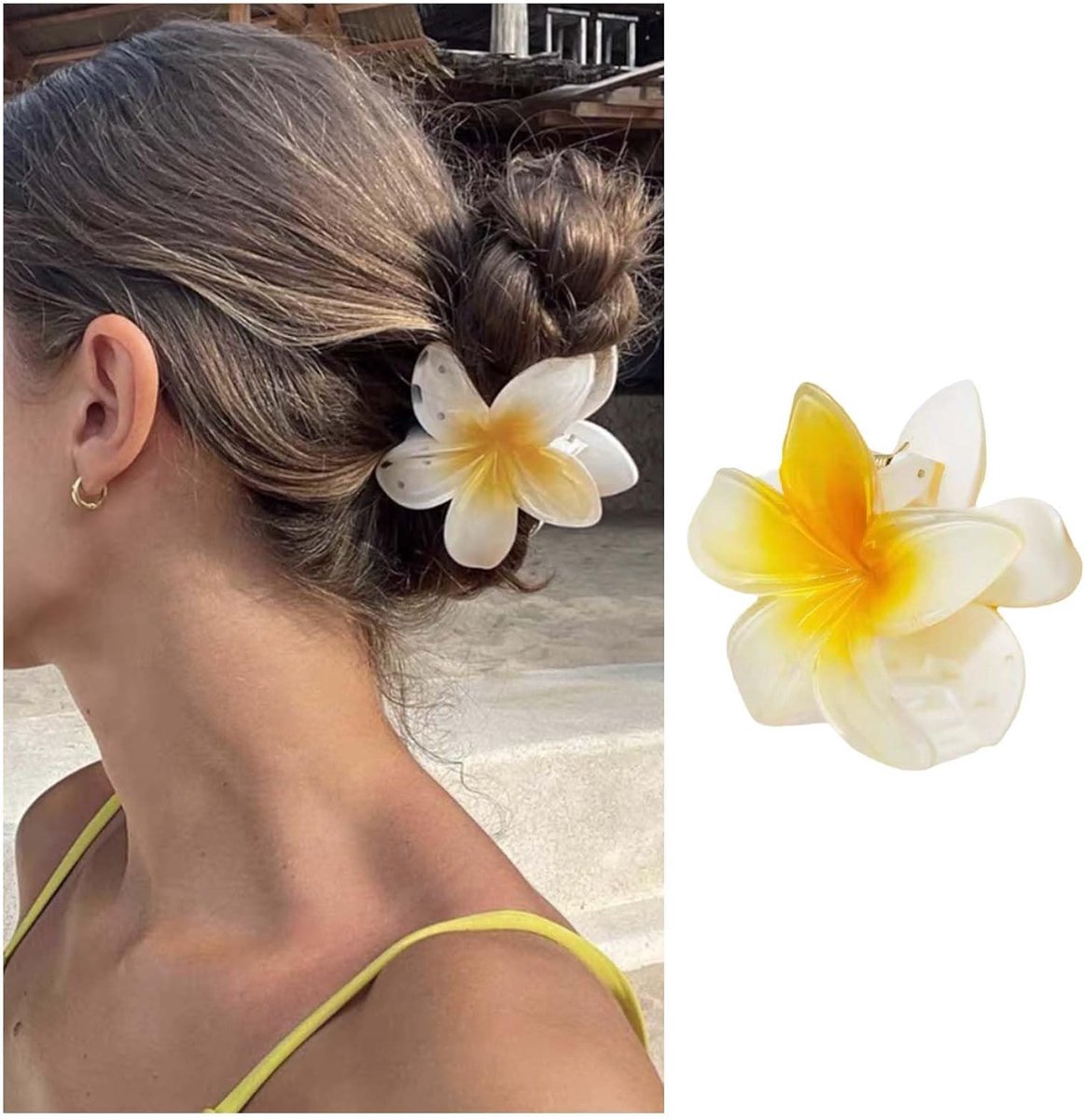 Bloemen Haarclip - Bloemen Klem - Haar Styling - Acryl Bloem Design - 10 x 5 cm - Geel