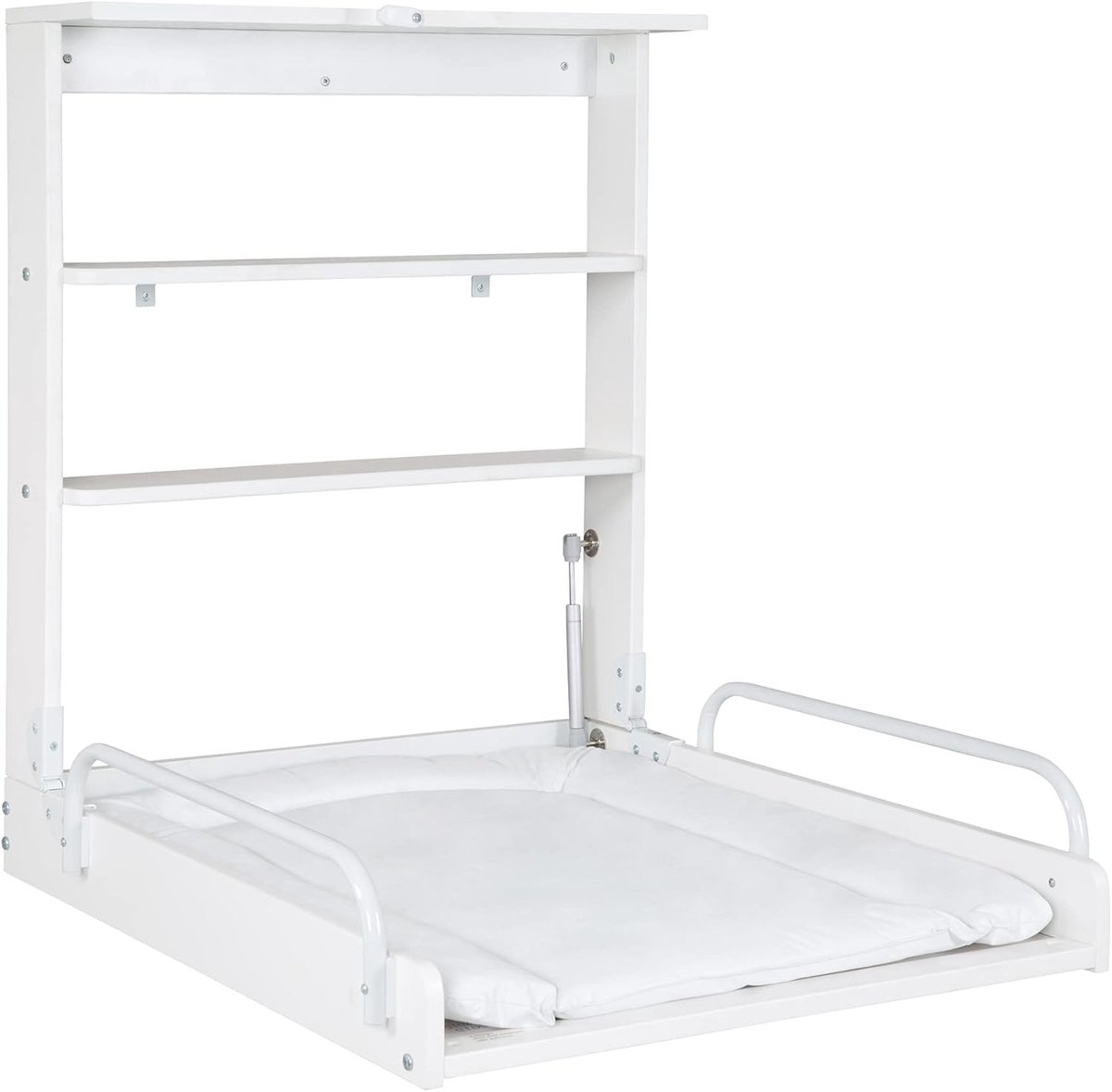 Muur baby verschoontafel - Baby commode - Babykamer inrichting - Inklapbaar en rugvriendelijk - 79x63x19 cm - Wit