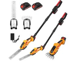 Accu Heggenschaar Grasschaar - Elektrische Snoeischaar - Tuin Gazon Onderhoud - 2-in-1 Verstelbare Hoek - 24V 130cm - Geel