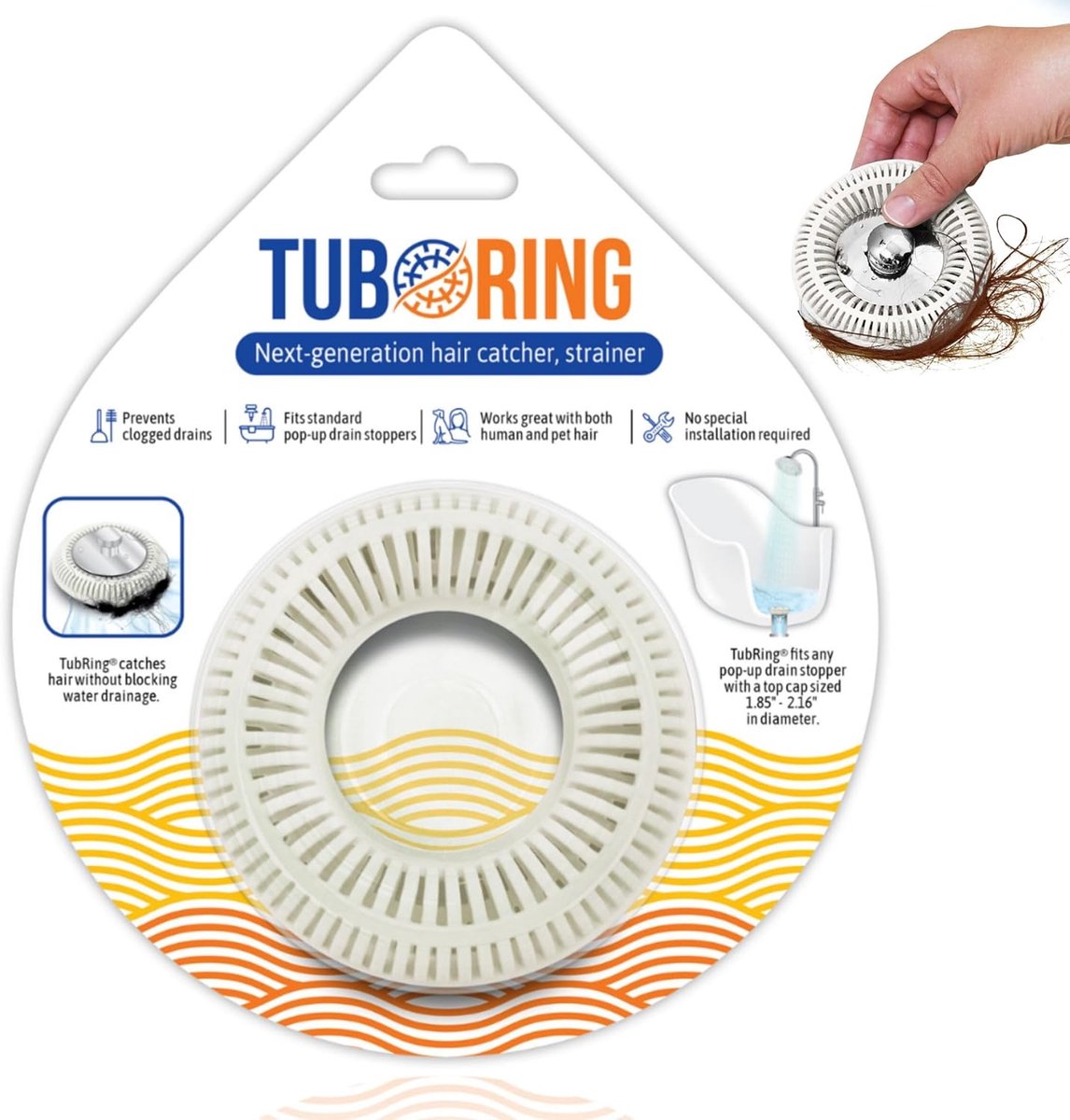 Haar Vanger - Douche Afvoer - Verstoppingen Voorkomen - Universeel Past - 4.8-5.5cm - Wit