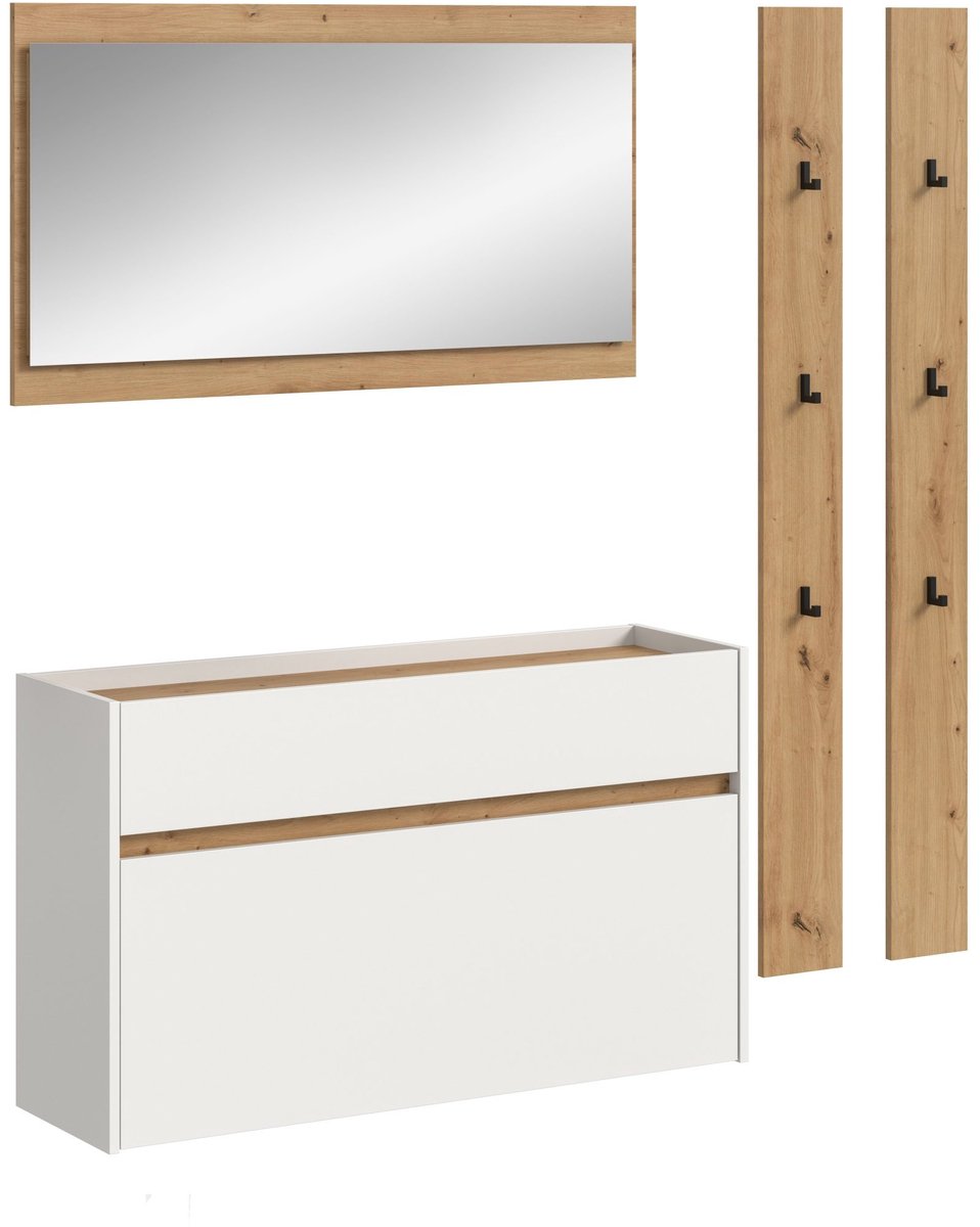 Furnilux Praktische 4-delige garderobecombinatie met spiegel en schoenenkast - Orde met stijl - 192x172x32cm Bruin