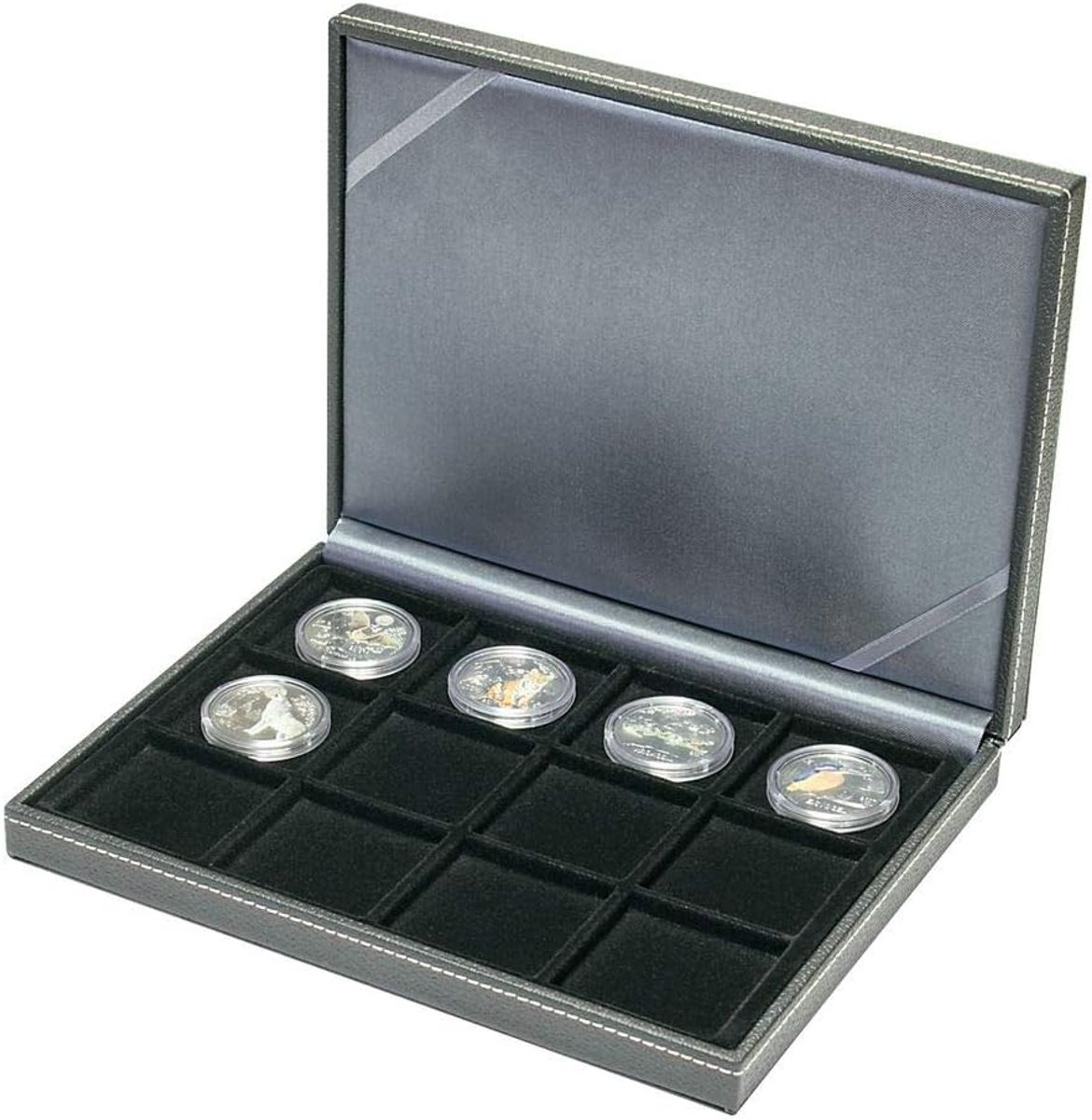 Muntendoos - Coin case - Verzamelen bewaren - 12 rechthoekige vakken - 20 x 10 x 5 cm - Zwart