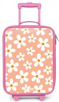 NoBoringSuitcases.com® - Kinderkoffer roze - Kindertrolley meisje - Madeliefjesmania perzik - Koffer kind lichtgewicht - Reiskoffer trolley voor kinderen - Koffertje met lichtgevende wieltjes - Rolkoffer
