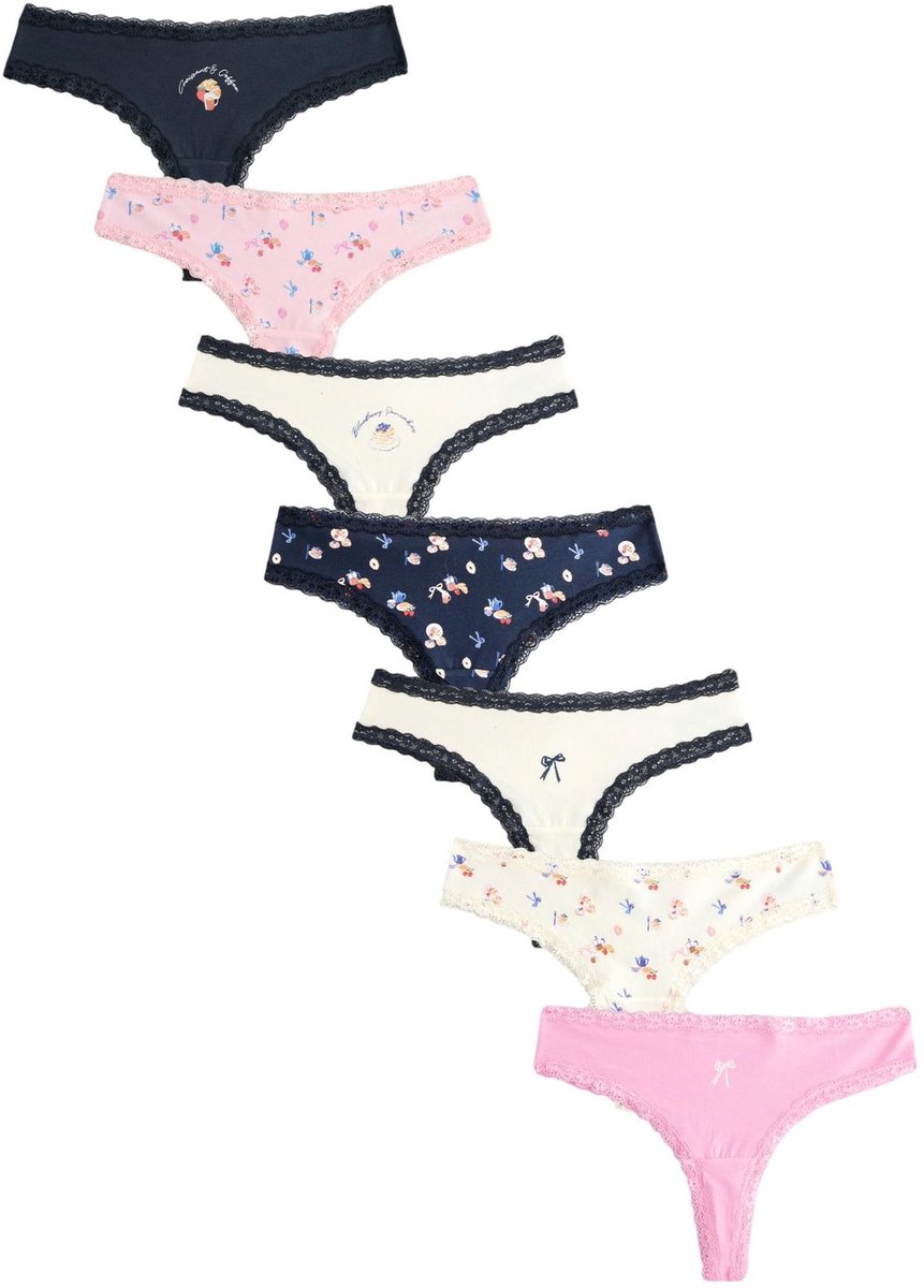 Next - Dames - Set van 7 strings van kant en katoen - Blauw