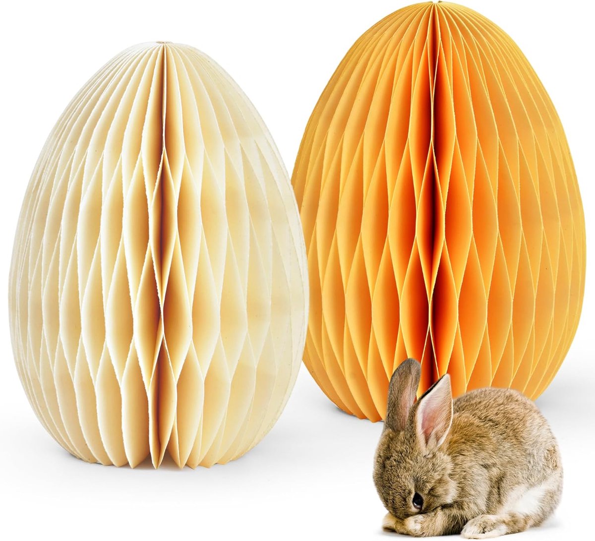 Paaseieren Decoratie - Lente Figuren - Feestelijke Tafel - Honingraat Papier - 11x15 cm - Wit Geel