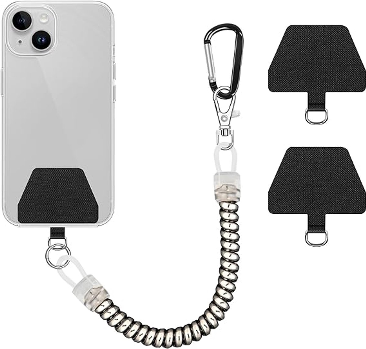 Telefoonkoord - Telefoonbevestiging - Spiraalkoord - Anti-verlies - Met Karabijnhaak - Zwart