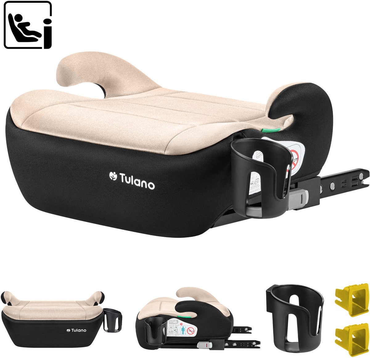 Tulano Cabby 30 i-Size Autostoelverhoger met Isofix - Zitverhoger - Kinderzitje 125-150 cm - Beige/Zwart