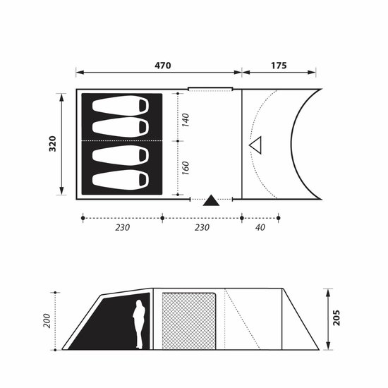 NOMAD® Dogon 320 LW Familietent - Lichtgewicht tunneltent - 4 personen - Ruime leefruimte - Verduistend binnendoentent - Goede Ventilatie - Grijs van Merkloos — afbeelding 2